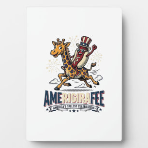 Plaque Photo Funny Amerigiraffee Patriotique Giraffe Hot Dog Ch