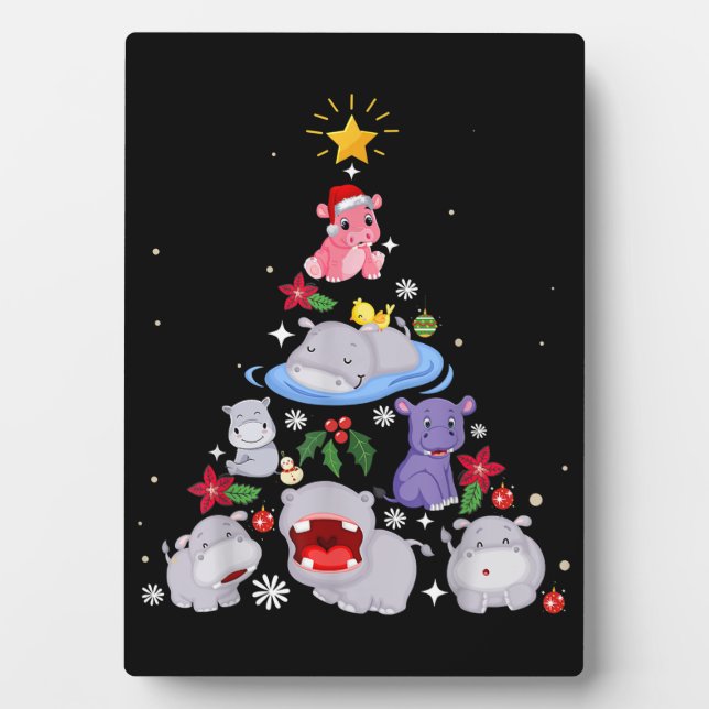 Plaque Photo Funny arbre de Noël hippo | Hippopotame de Noël (Devant)