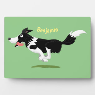 Plaque Photo Funny Border Collie chien en course dessin animé
