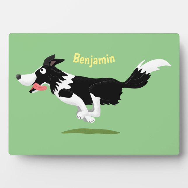 Plaque Photo Funny Border Collie chien en course dessin animé (Devant)