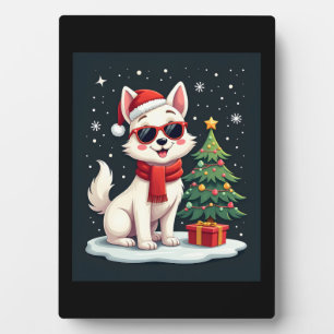 Plaque Photo Funny Festive Lunettes de soleil Chien avec arbre
