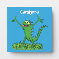 Funny green smiling animated iguana lizard