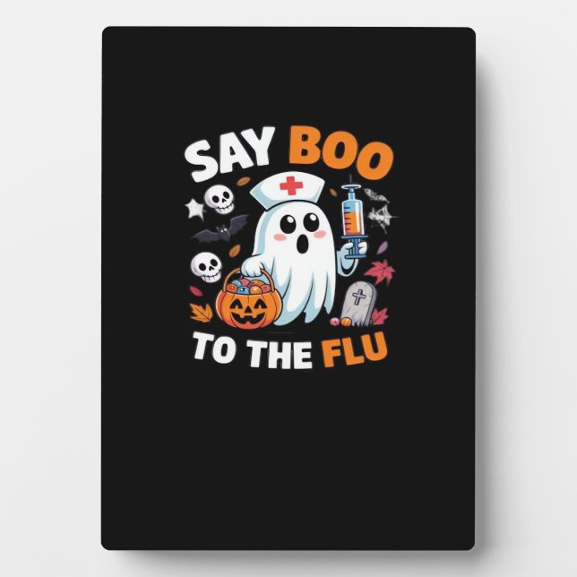 Plaque Photo Funny Halloween Nurse Ghost T-Shirt - "Dites Boo à (Devant)