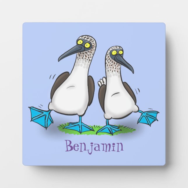 Plaque Photo Funny, happy blue footed boobies dancing cartoon (Devant)