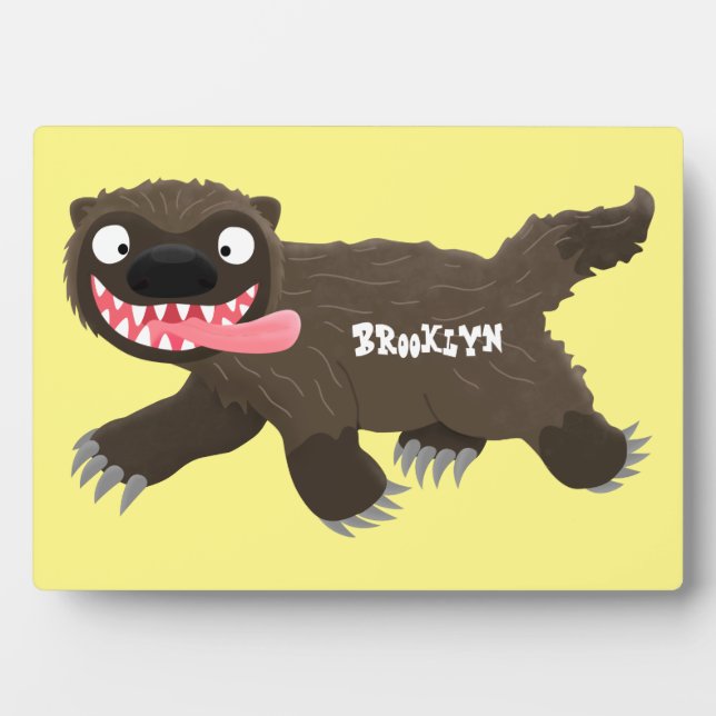 Plaque Photo Funny hungry wolverine animal cartoon (Devant)
