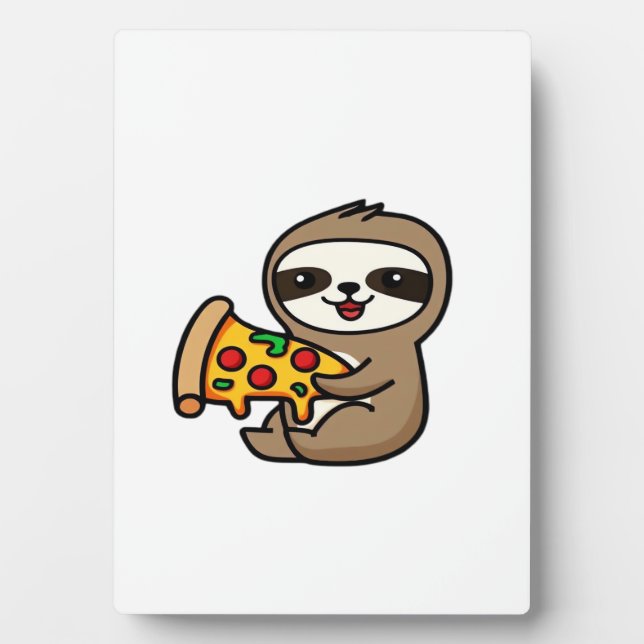 Plaque Photo Funny Kawaii Chibi Sloth with Pizza � Cute Cartoon (Devant)