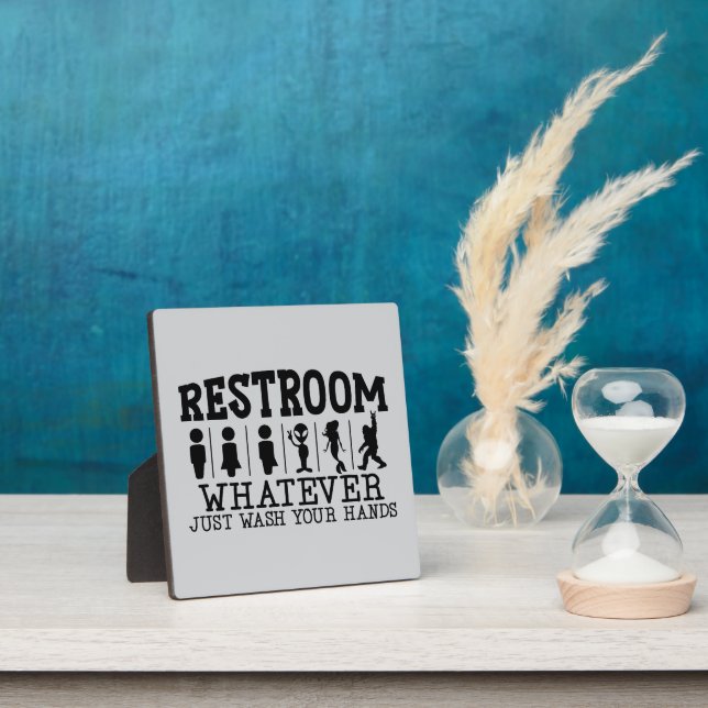 Plaque Photo Funny Wash Your Hands Gender Neutral Restroom (Insitu)