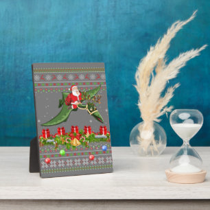 Plaque Photo Funny Xmas Ugly Père Noël équitation Pterodactyl B