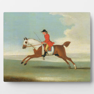 Plaque Photo Galloping Racehorse and mounted Jockey in Red