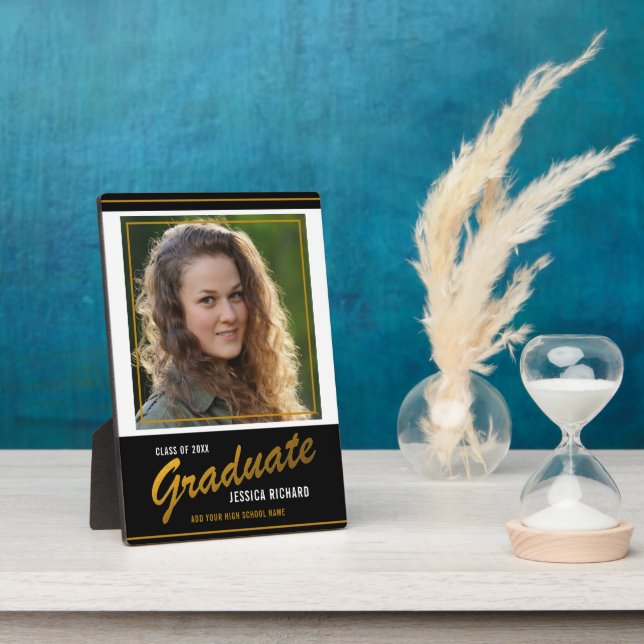 Plaque Photo Garde photo Black Gold Custom Graduation (Côté)