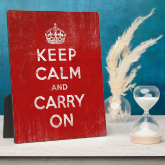 Plaque Photo Gardez le calme et continuez, Vintage rouge et bla