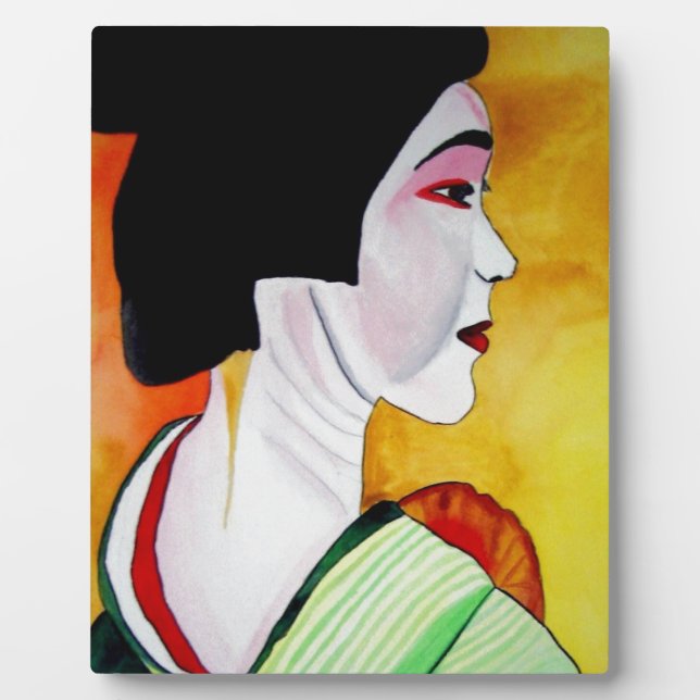 Plaque Photo Geisha japonaise avec kimono vert art original (Devant)