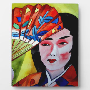Plaque Photo geisha japonaise avec ventilateur peinture d'art o