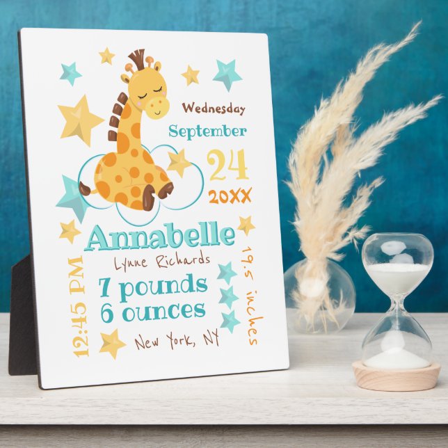 Plaque Photo Genre Neutre Mignonne Giraffe Stars Bébé statistiq (Côté)