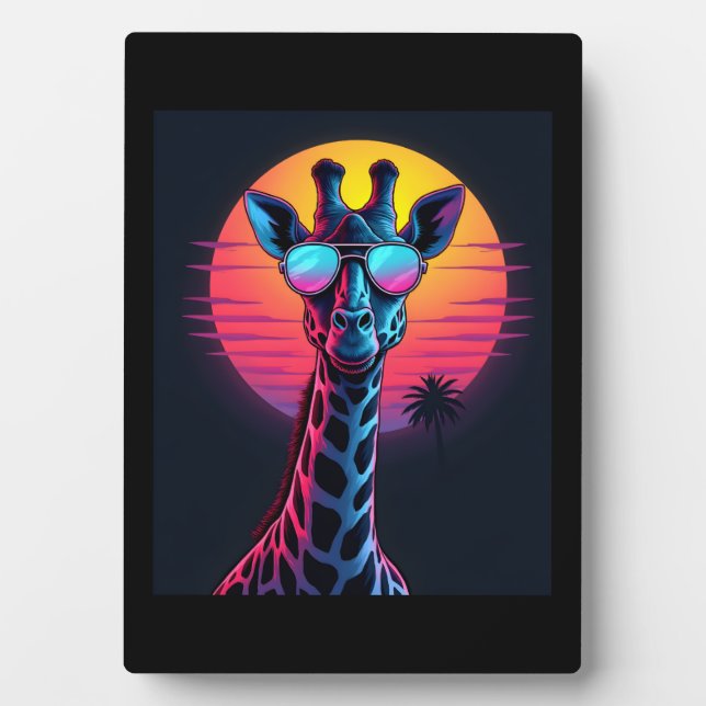 Plaque Photo Giraffe cool En Lunettes De Soleil Sous Coucher Lo (Devant)