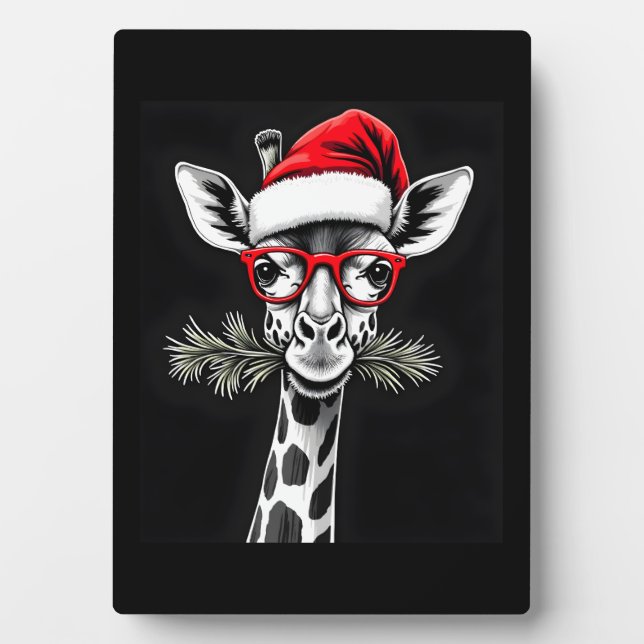 Plaque Photo Giraffe de Noël Santa Hat Pajama Cadeau Famille Ma (Devant)