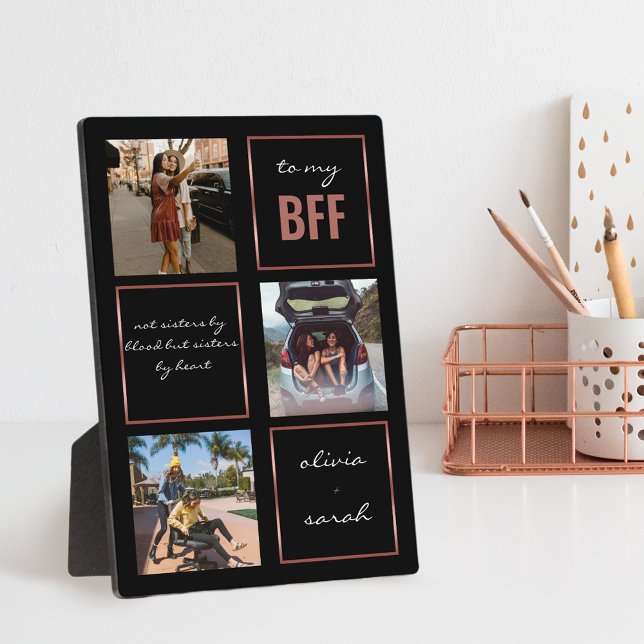 Plaque Photo Girly Chic Rose Gold Black BFF Besties 3 Photo (Créateur téléchargé)