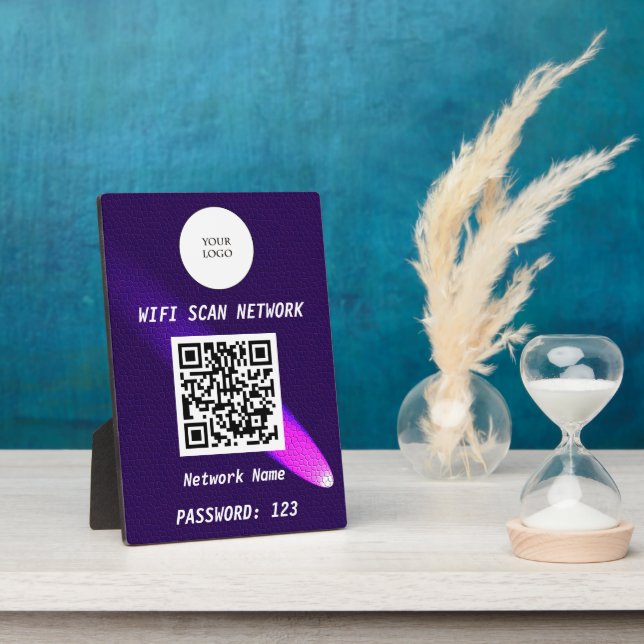 Plaque Photo Glowing Purple Leather Free Wifi Scan & QR Code (Côté)