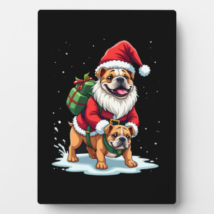 Plaque Photo Gnome à cheval sur un bouledogue anglais Noël Xmas