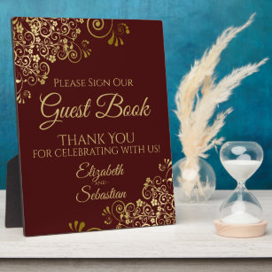 Plaque Photo Gold & Auburn Brown Sign Our Guest Book Mariage