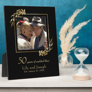 Plaque Photo Gold Black 50th Mariage Anniversaire Couple Photo