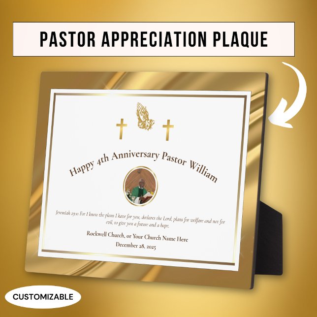 Plaque Photo Gold Church Pastor Appréciation Anniversaire Cadea (Créateur téléchargé)