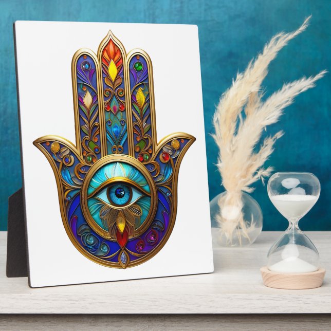 Plaque Photo Gold Colorful Hamsa Turquoise Sapphire Third Eye  (Côté)