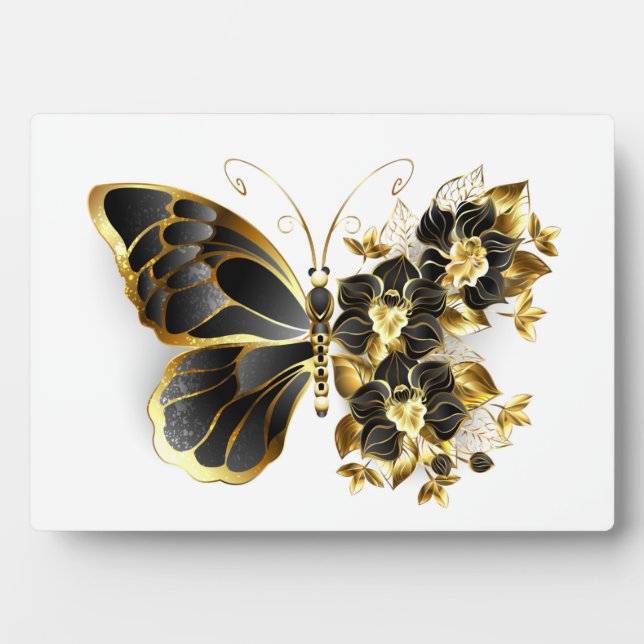 Plaque Photo Gold flower Butterfly with Black Orchid (Devant)
