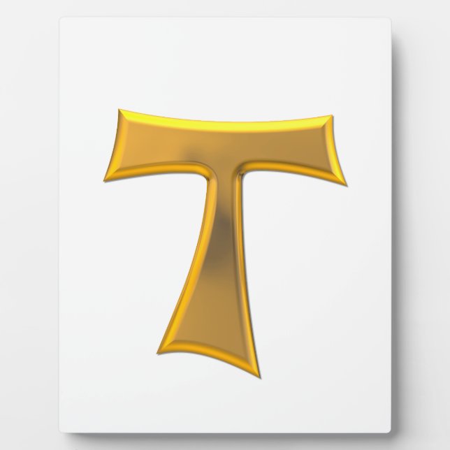 Plaque Photo Golden 3-D Look Franciscan Tau Cross (Devant)