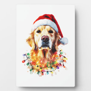 Plaque Photo Golden Retriever Chien drôle de Noël Chapeau de Pè