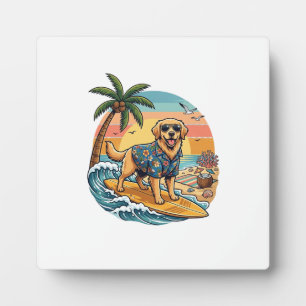 Plaque Photo Golden Retriever Chien Surfant Planche de Surf Cou
