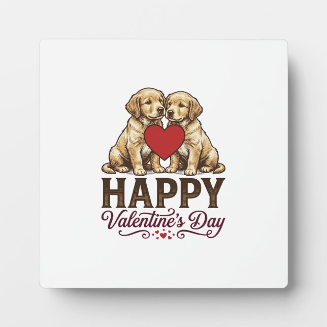 Plaque Photo Golden Retriever Joyeuse Saint-Valentin (Devant)