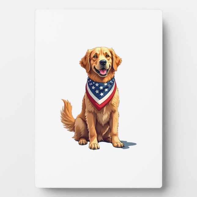 Plaque Photo Golden Retriever July 4th Vintage Patriotic Tee 2 (Devant)