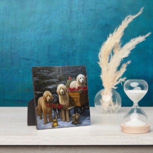 Plaque Photo Goldendoodle enneigé traîneau décor de Noël