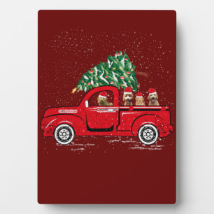 Plaque Photo Goldendoodle Riding Camion Rouge Père Noël Christm