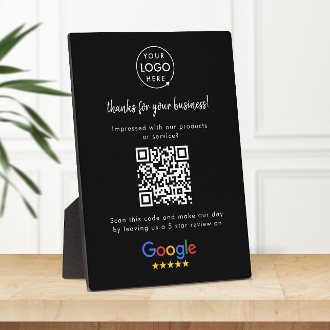 Plaque Photo Google Avis de commerce Lien de notation QR Code n (Google Review interactive QR code tabletop easel plaque sign branded with your company logo.)