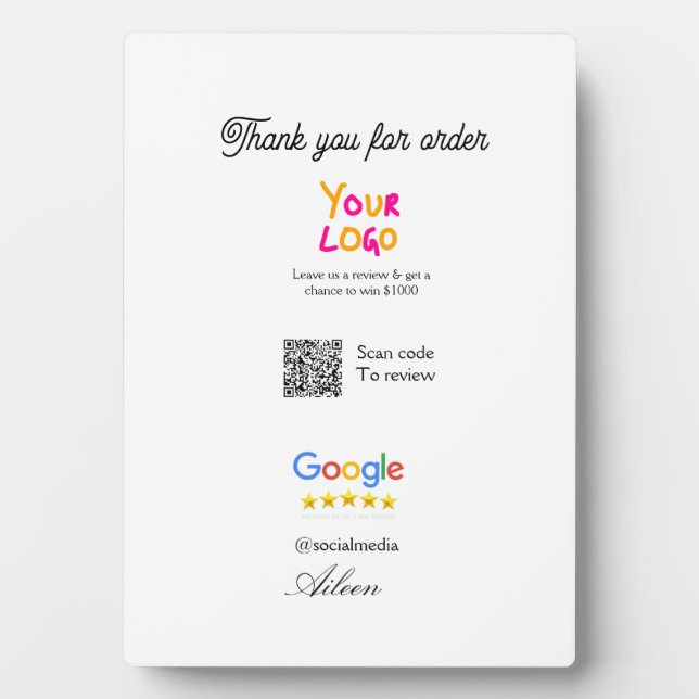 Plaque Photo Google review business logo website scan QR code (Devant)