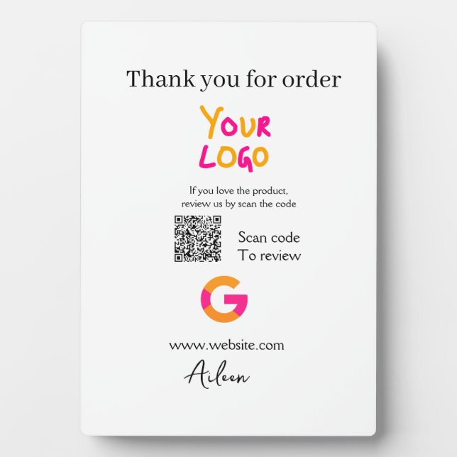 Plaque Photo Google review business logo website scan QR code (Devant)