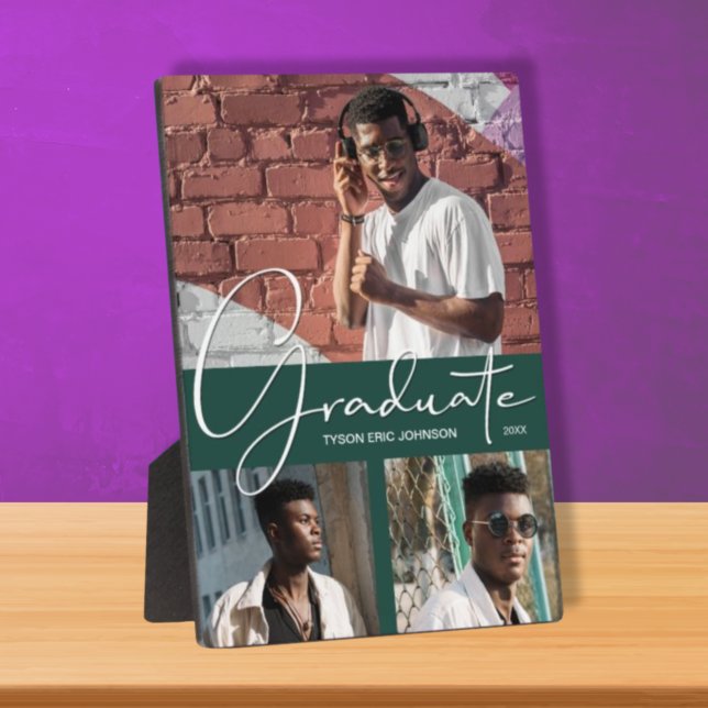 Plaque Photo Graduation 3 Photo Collage sur Dark Green (Créateur téléchargé)