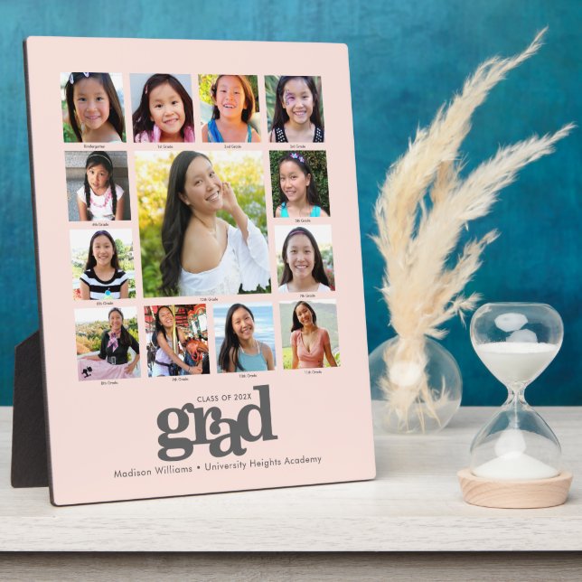 Plaque Photo Graduation K-12 Blush Pink Photo Collage Moderne (Côté)