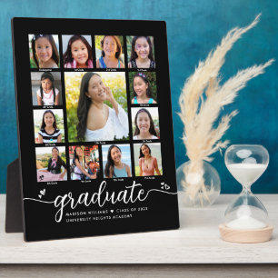 Plaque Photo Graduation K-12 Modern Script Photo Collage noir