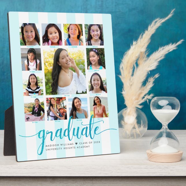 Plaque Photo Graduation K-12 Photo Collage Turquoise Script (Côté)