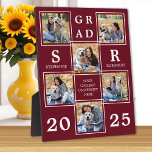 Plaque Photo Graduation personnalisée Bourgogne Photo Collage<br><div class="desc">Célébrez votre diplômé et offrez un cadeau personnalisé avec cette plaque de graduation de collage photo personnalisée. Cette plaque de collage photo unique est un souvenir précieux. Customisez avec 6 de vos photos préférées d'études supérieures ou collégiales, et personnalisez avec l'année de diplôme, le nom monogrammé, le lycée ou collège....</div>