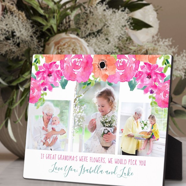 Plaque Photo Grand grand-mère poème 3 photo rose floral (Créateur téléchargé)