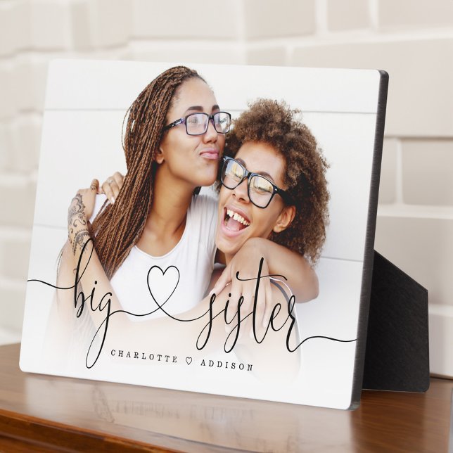 Plaque Photo Grand Soeur Coeur Script Cadeau Pour Soeurs Photo  (Big Sister Heart Script Gift For Sisters Photo Pla Plaque)