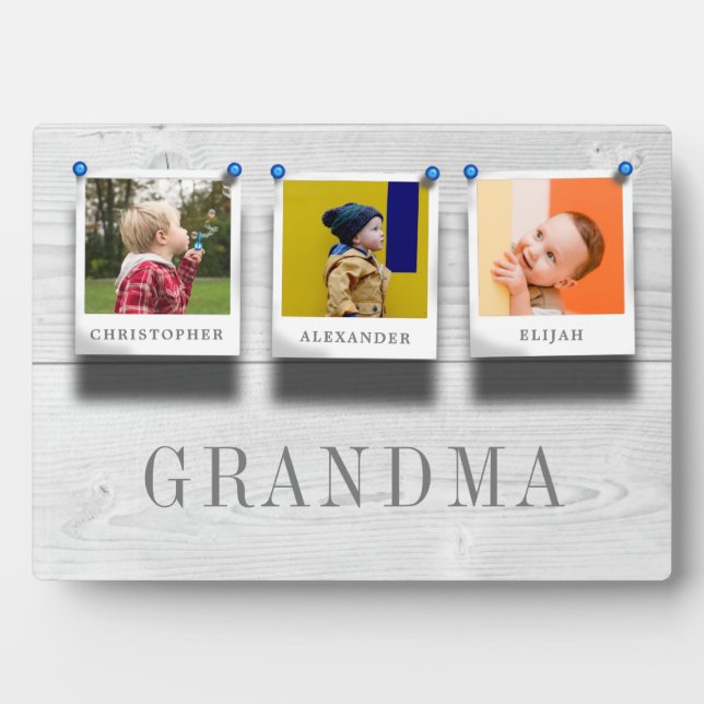 Plaque Photo Grandma Grandchildren Names 3 Photo Collage Bois (Devant)