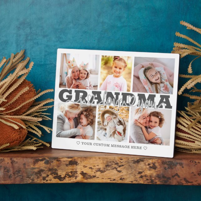 Plaque Photo GRANDMA I Love You 6 Photo Collage Gris 8x10 (Côté)