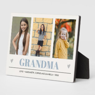 Plaque Photo GRANDMA Petits-enfants NOMS 3 Photo bleu clair