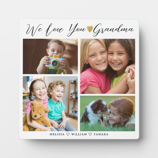 Plaque Photo Grandma We Love You | Grandkids 4 Photo Collage (Devant)