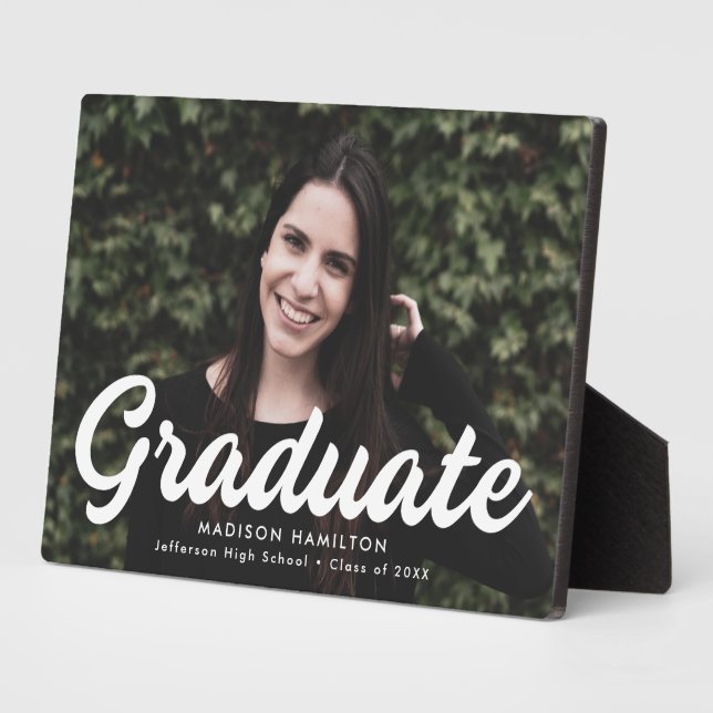 Plaque Photo Gras White Script Graduation Photo (Côté)